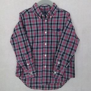 Chaps Boys Cotton Button Down Shirt Sz 4 Red Black Plaid Long‎ Sleeves